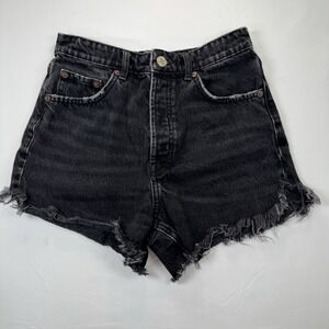 Zara Women's Black Denim High Waist Summer Cut Off Shorts, Size‎ 6